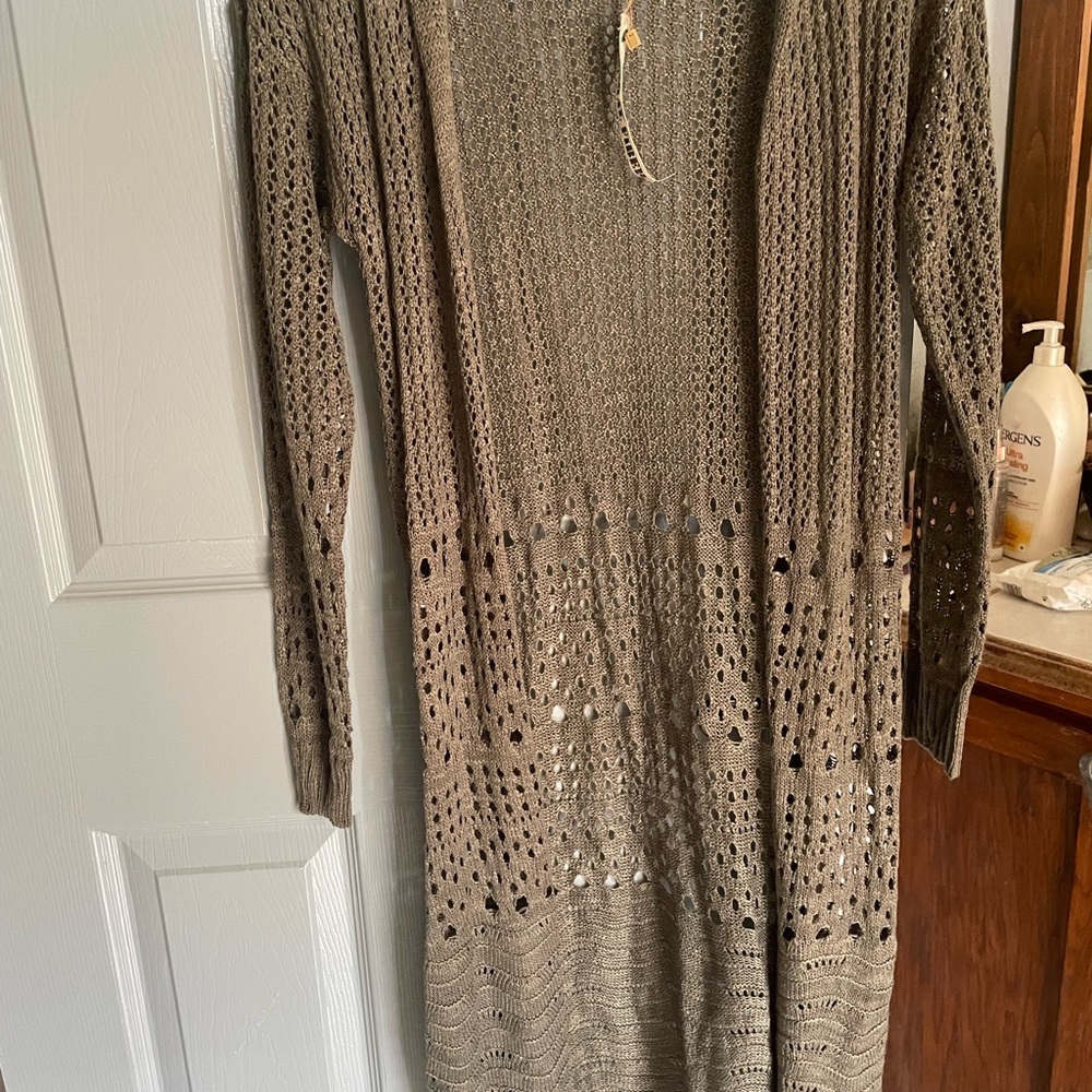 Olive green knit duster - small- new